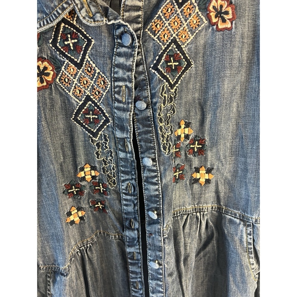 Soft Surroundings Women Denim Tunic Chambray Embroidered Boho Western Shirt L - Picture 9 of 11
